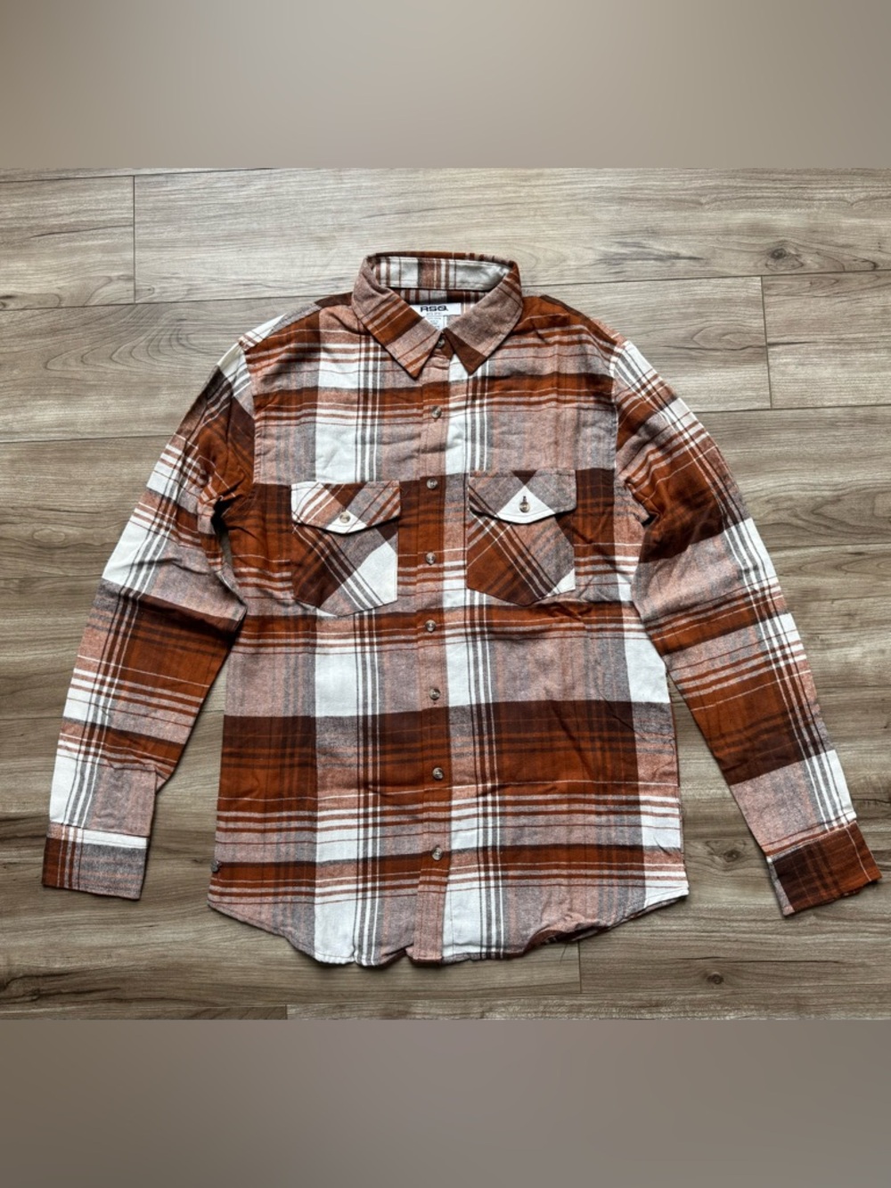 RSQ Tilly’s Plaid Flannel Button Down Shirt Size XS Rust Orange White Brown new